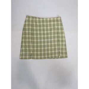 Clockhouse Sage Green Plaid High Waisted Mini Skirt Side Slits Clueless Small 36